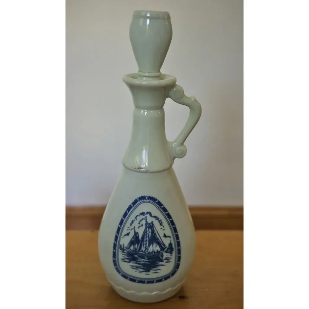 Vtg DUTCH Windmill Milk Glass Delft Liquor Bottle Jug Decanter Beam's Choice